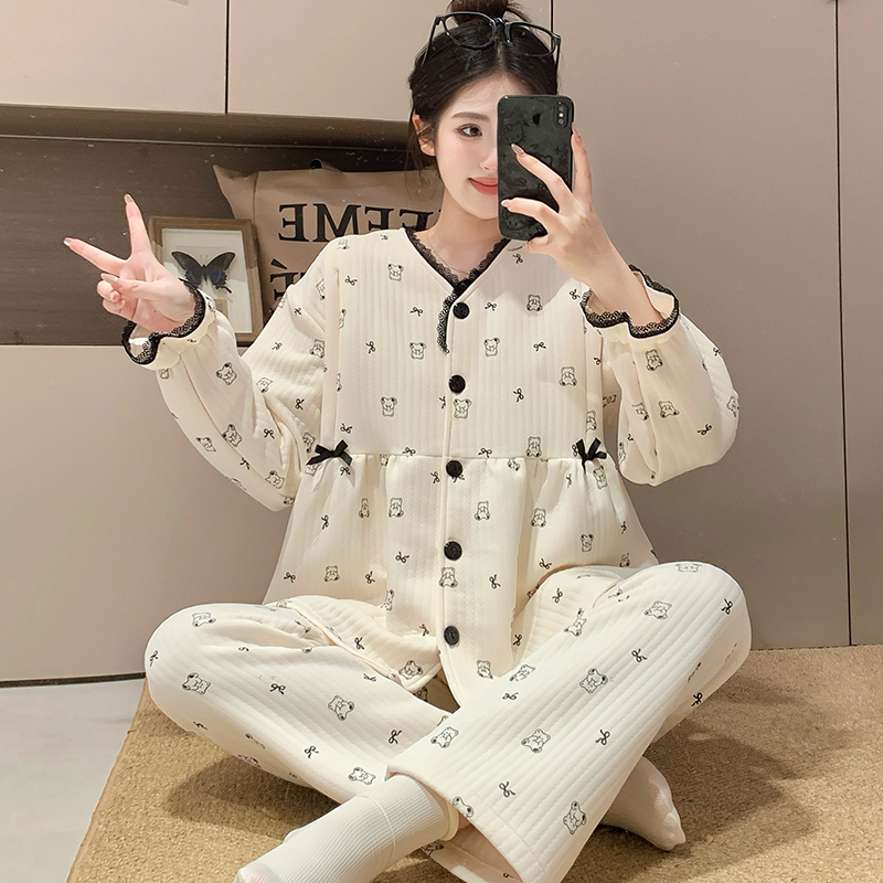 秋冬空气棉月子服孕妇产前产后10月份11纯棉哺乳喂奶待产睡衣套装