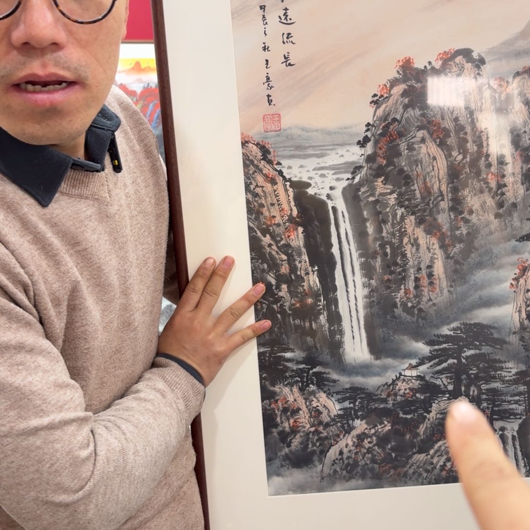 国画手绘作品带框60成90