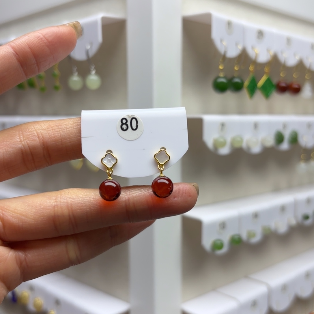 血珀银S925镶嵌耳饰