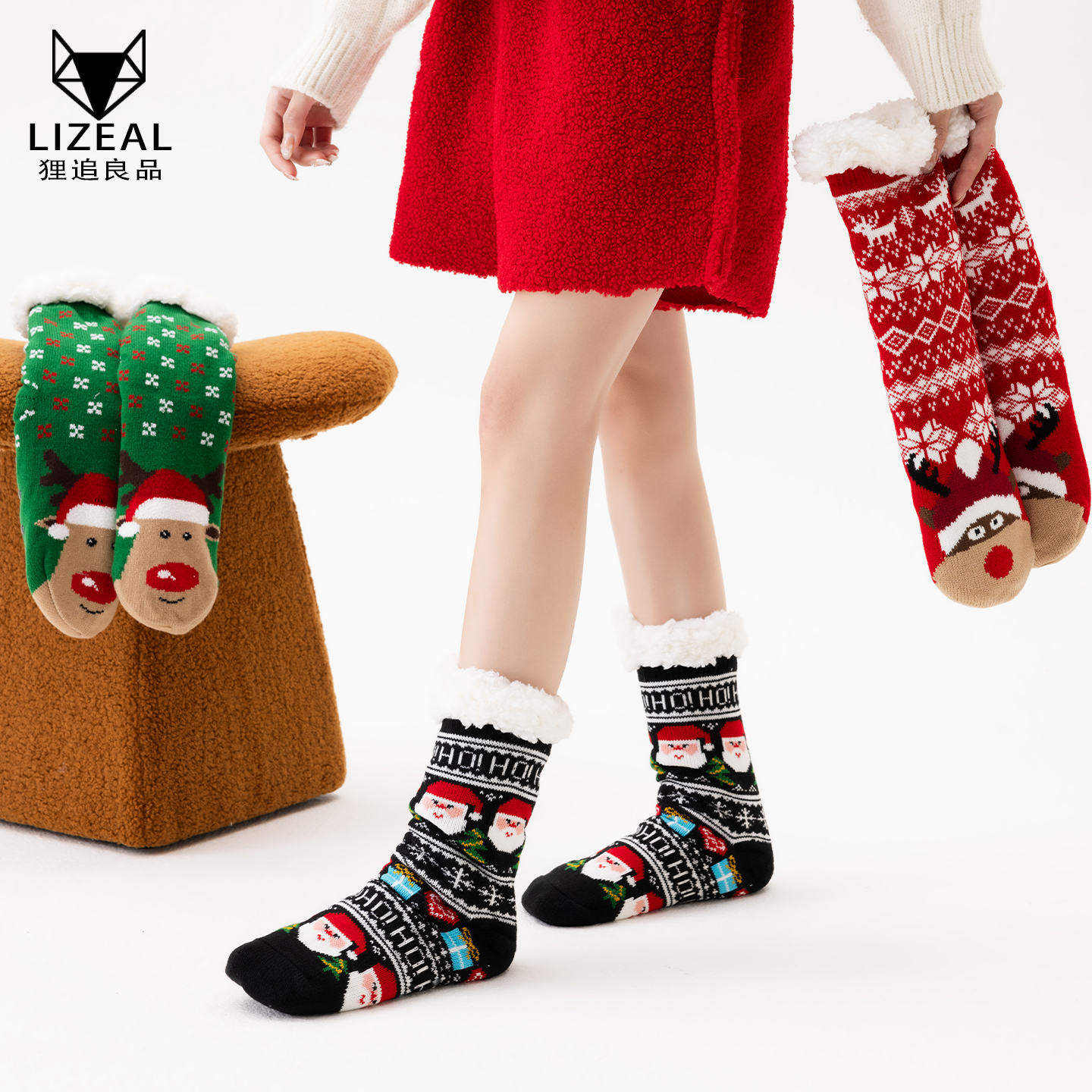 羊羔绒袜子女长袜秋冬加绒加厚保暖居家地板袜巨厚暖脚睡眠中筒袜