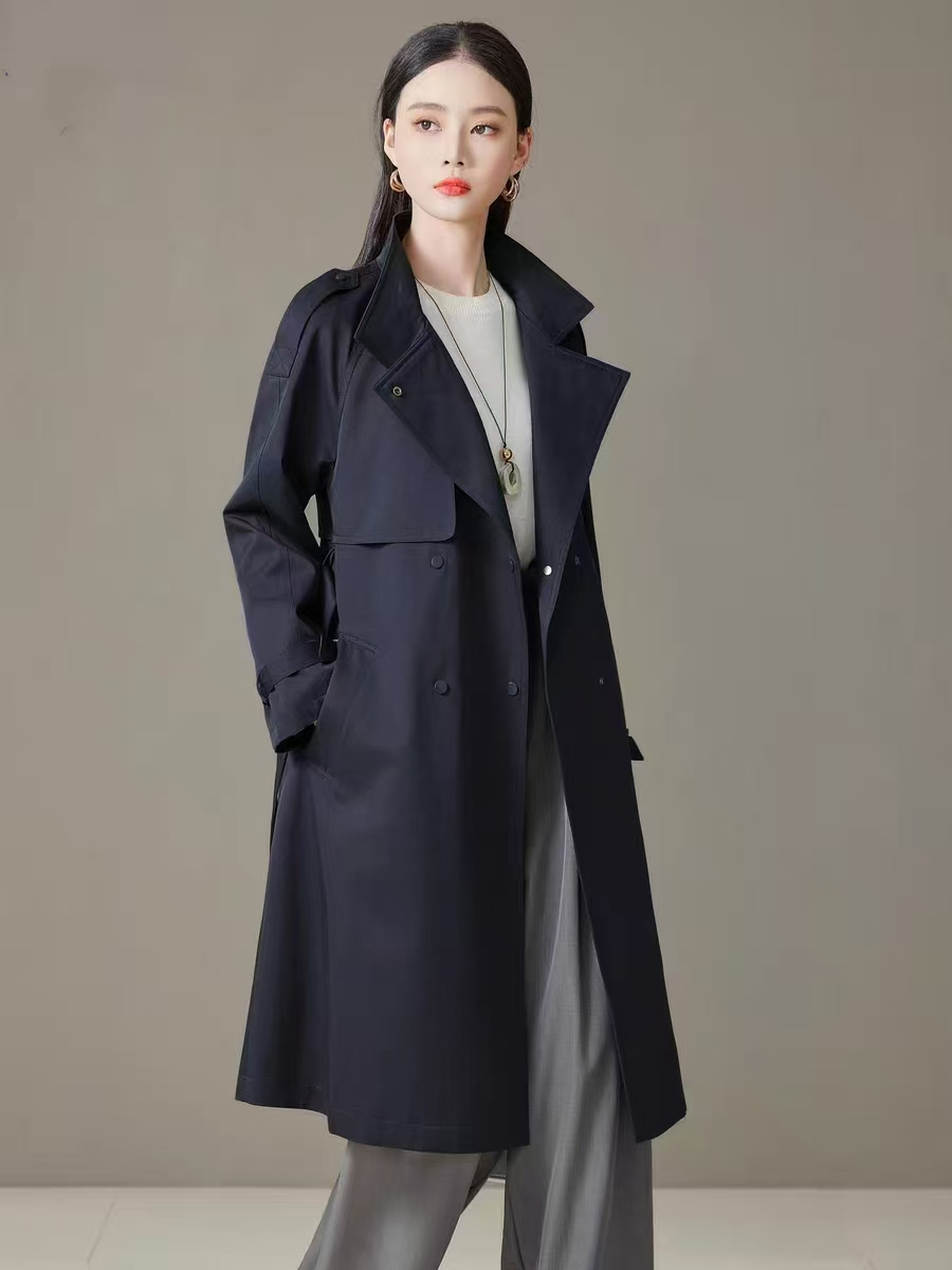 451-500按照对应扁码下单长款时尚修身都市撞色X型风衣休闲气质