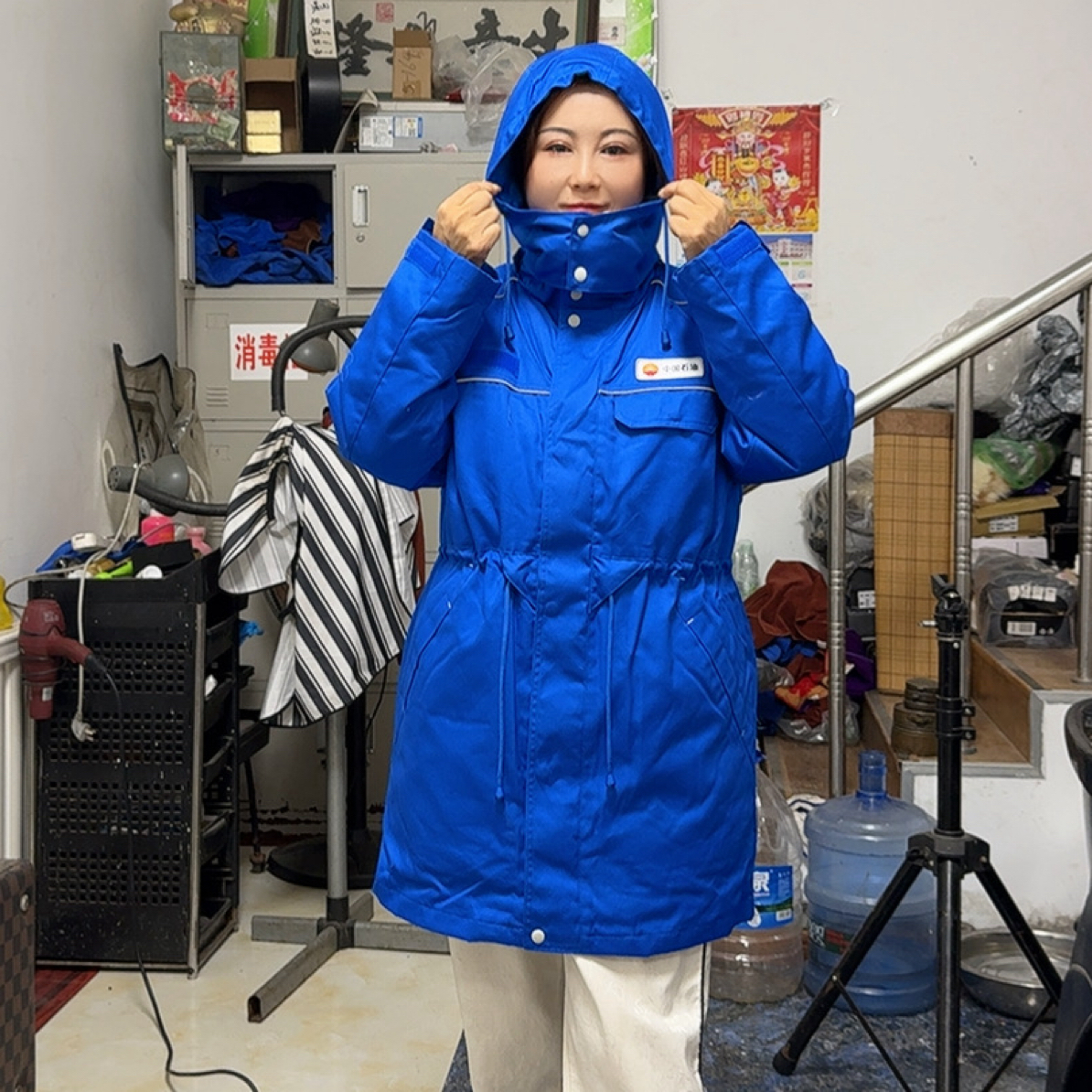 石油新款防静电加厚羽绒工作服冬季加厚加油站中长可拆卸羽绒工服