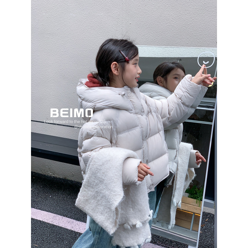 LITTLE MAZE女童90白鸭绒羽绒服儿童连帽冬季加厚宝宝面包服