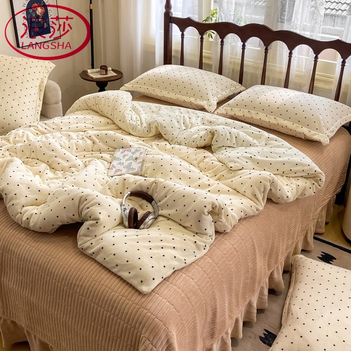 LangSha/浪莎加厚加绒秋冬双面牛奶绒四件套宿舍学生家用