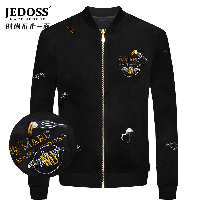 JEDOSS/爵迪斯男装秋冬专柜新款无规则章仔刺绣夹克外套GX323