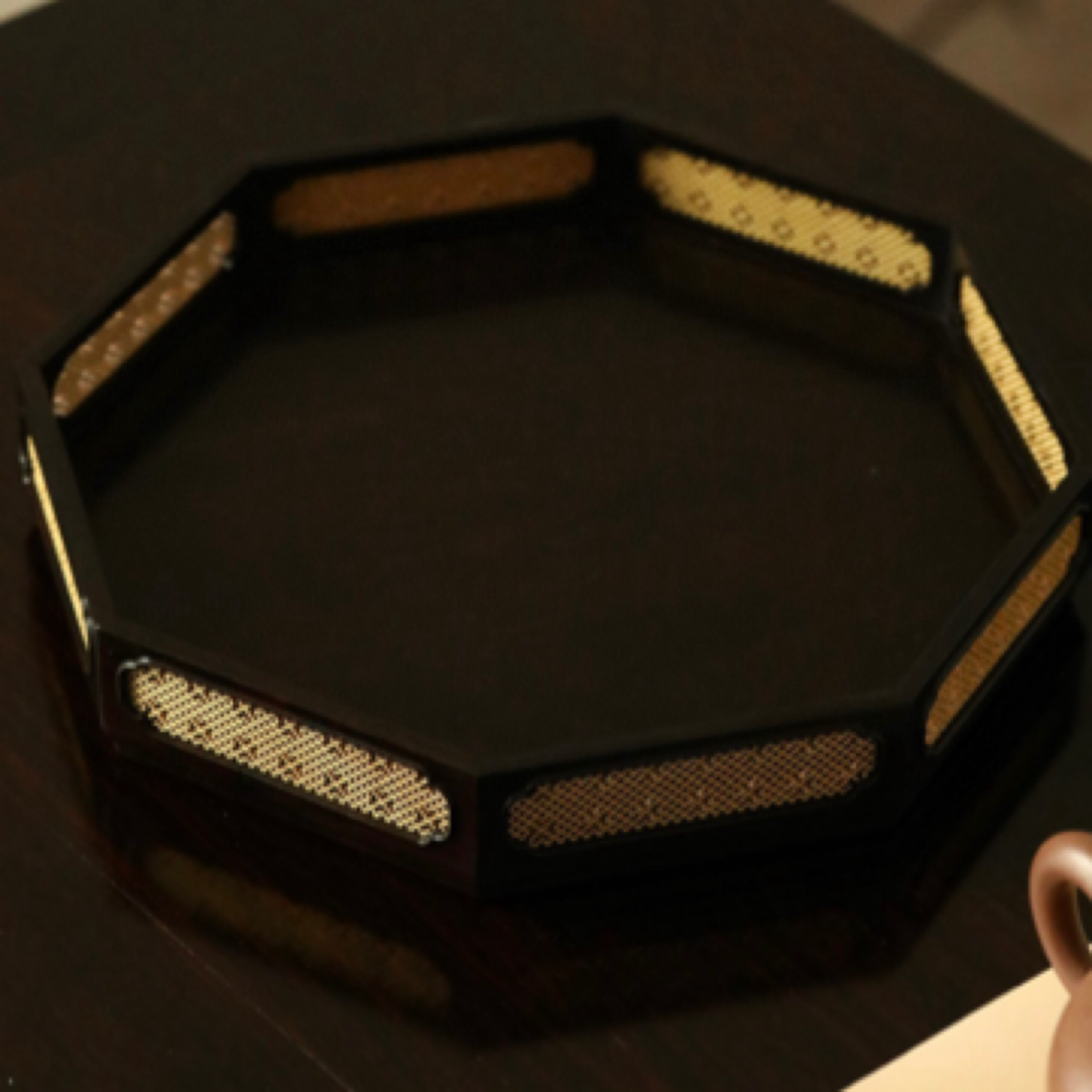 紫光檀编织纹八角盘