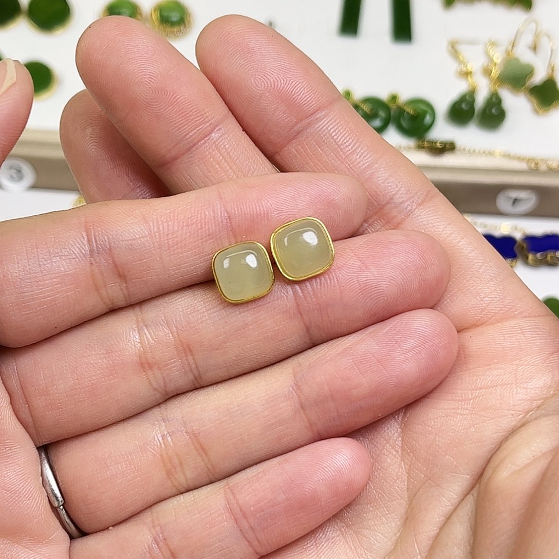 和田玉银S925镶嵌耳饰