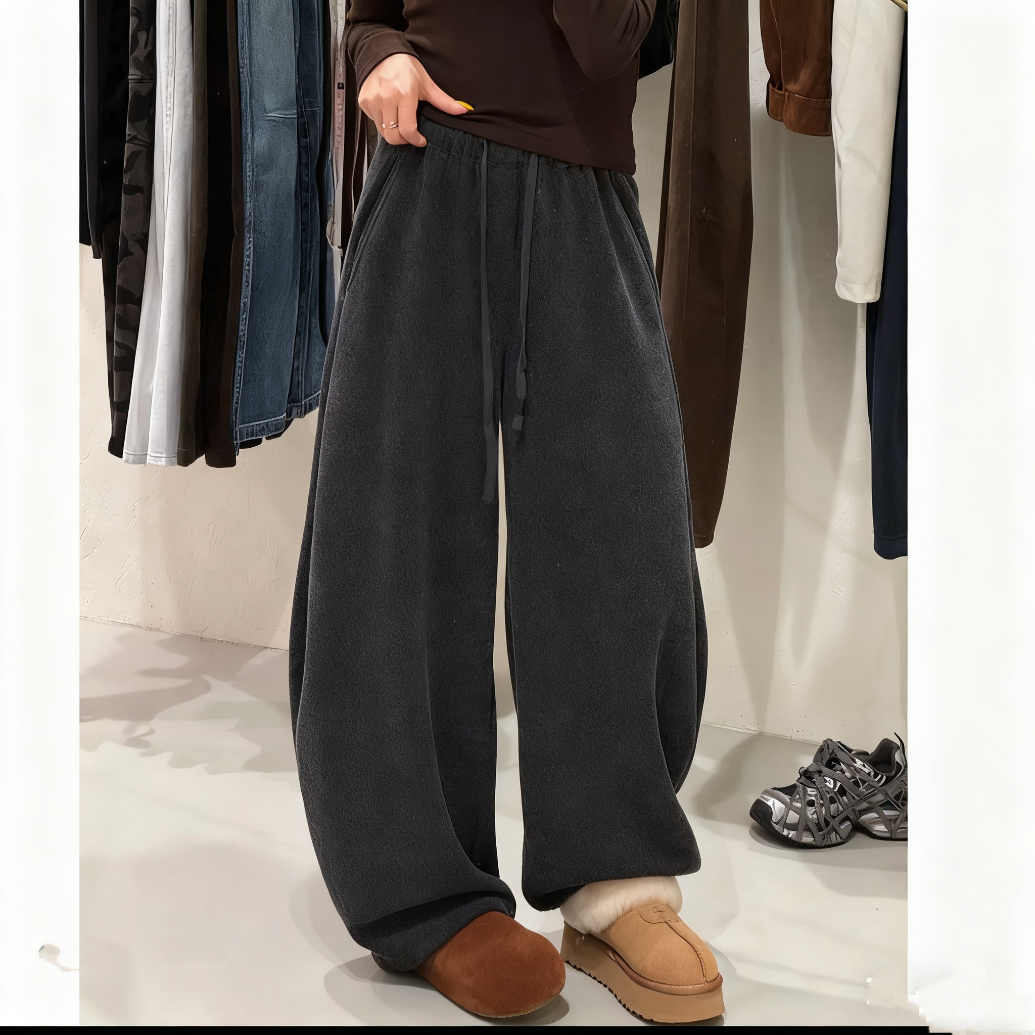阔腿裤女2025百搭宽松加厚休闲运动裤弯刀裤子