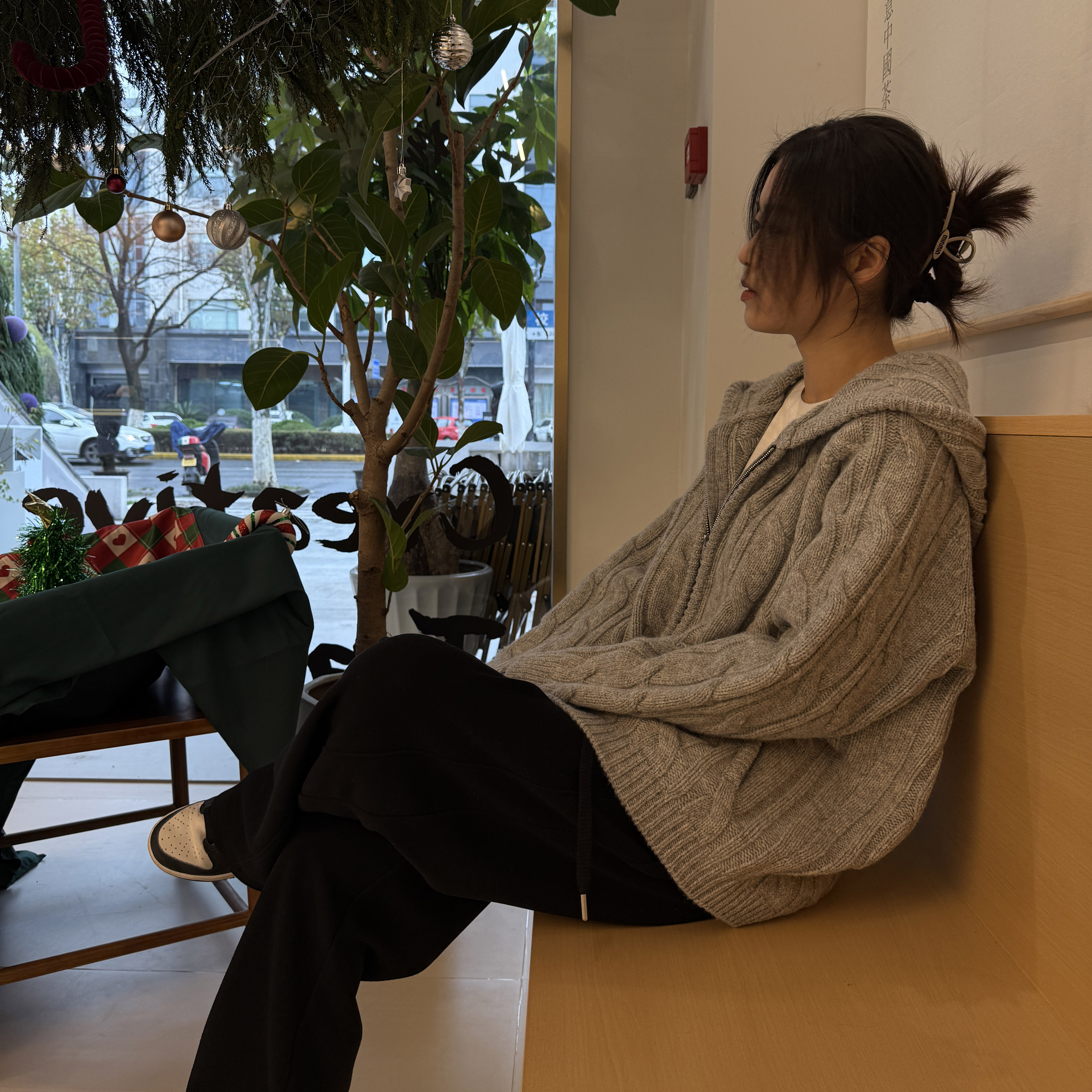 JINGXI[老钱调]100美利奴绵羊毛连帽复古麻花拉链开衫QQ998