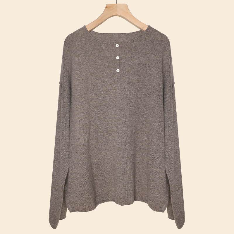 【源泉灰咖】休闲文艺感圆领贝果风山羊绒针织衫套衫上衣毛衣秋冬女