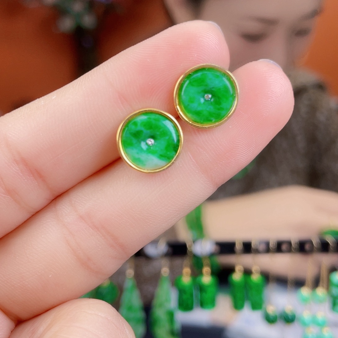 翡翠银S925镶嵌耳饰