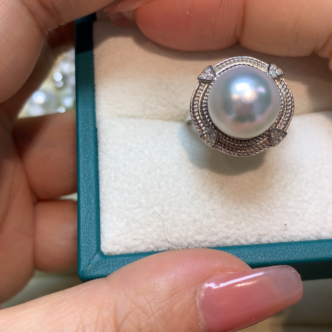 海水珍珠戒指银S925镶嵌