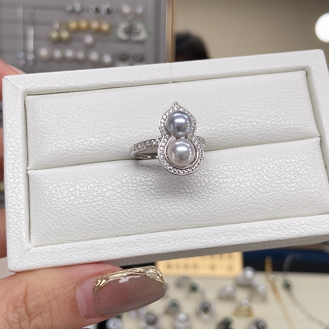 海水珍珠戒指银S925镶嵌akoya真多麻