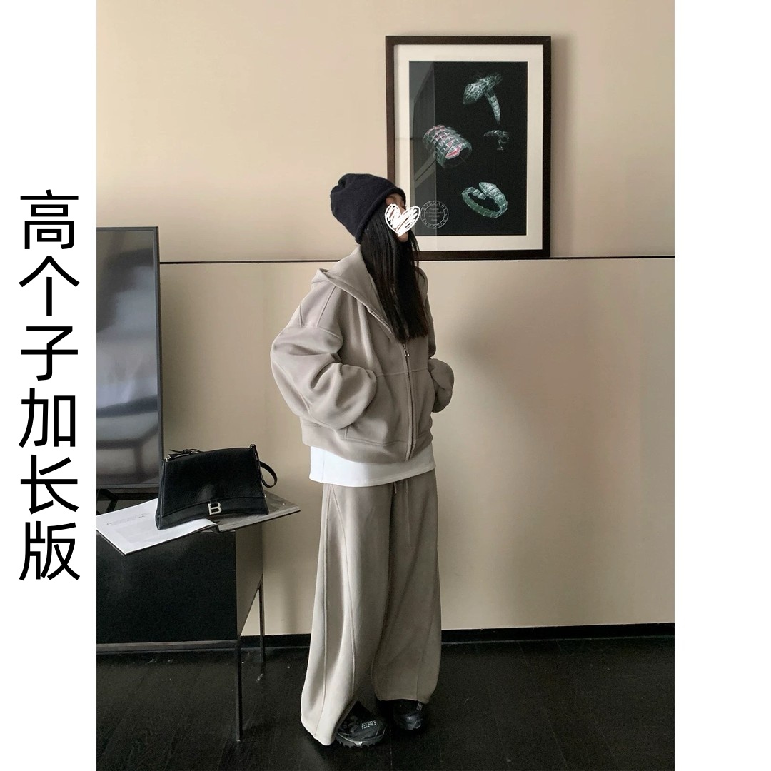 175高个子加长版奥粒绒卫衣套装女秋冬宽松运动风上衣卫裤两件套
