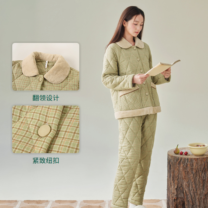 安之伴【巨保暖】纯棉三层夹棉冬睡衣女加绒加厚家居服82551122460