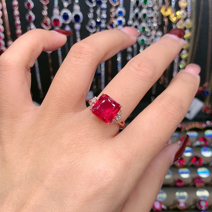 红宝石戒指银S925镶嵌10