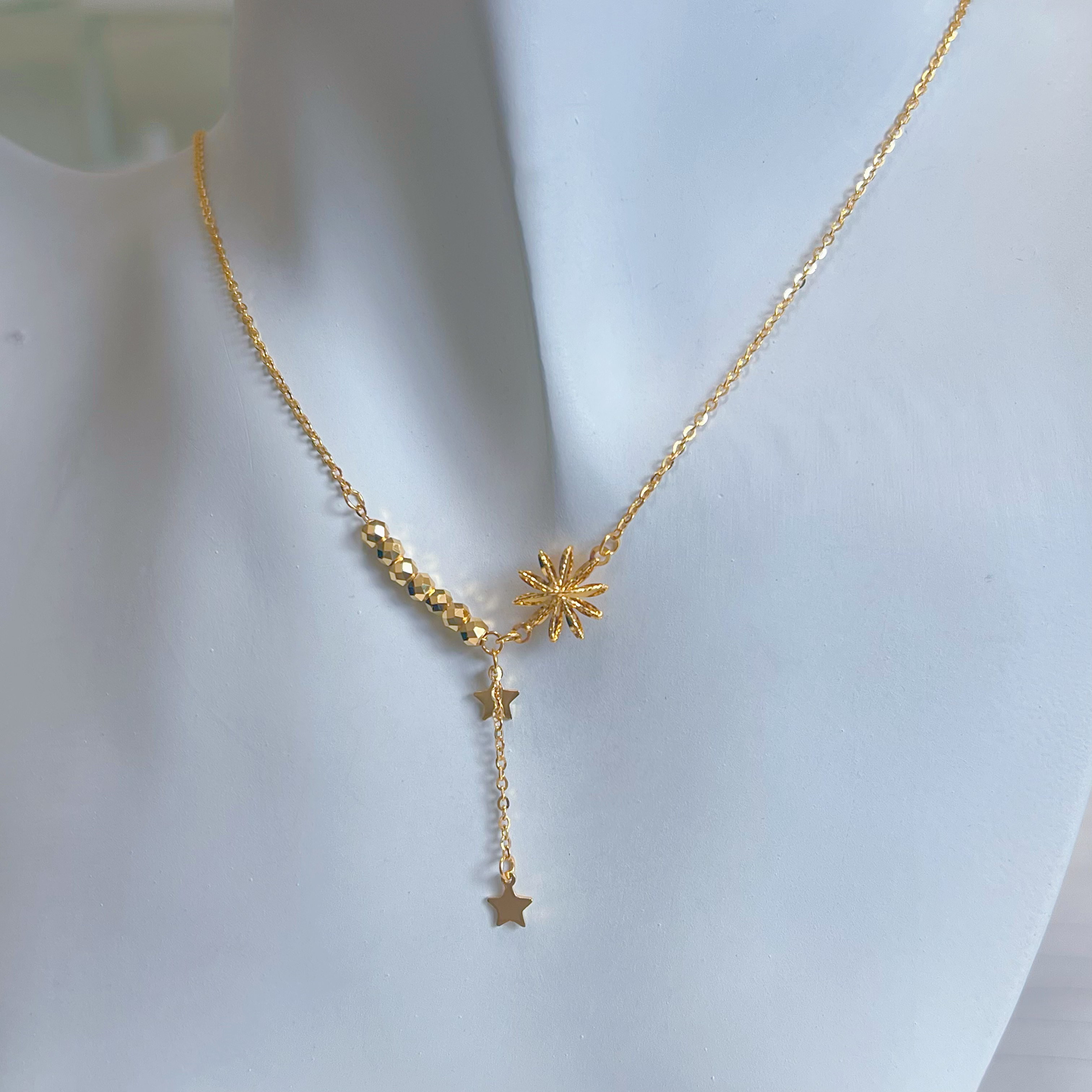 特价 足金999蹦迪珠星芒套链雪花五角星幸运星y字链时尚仙女