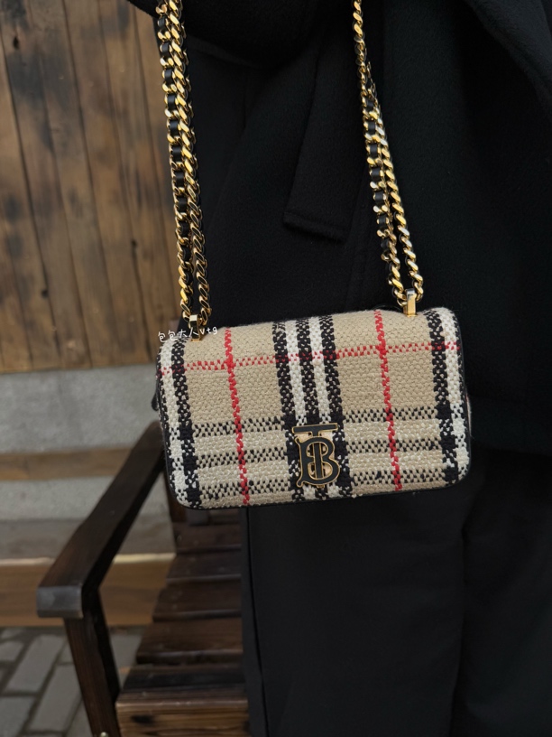95新 BURBERRY/博柏利 新款粗花呢小号Lola单肩包