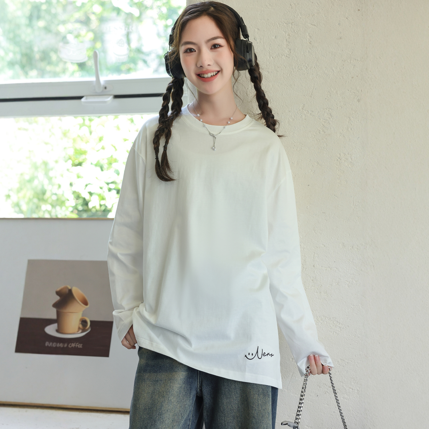 骄骄虎女童秋款长袖t恤内搭上衣2025新款初中生高中生打底衫7342