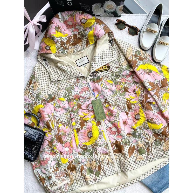 95新 GUCCI/古驰  cc1097 锦纶 老花满印花卉外套 40码 微污