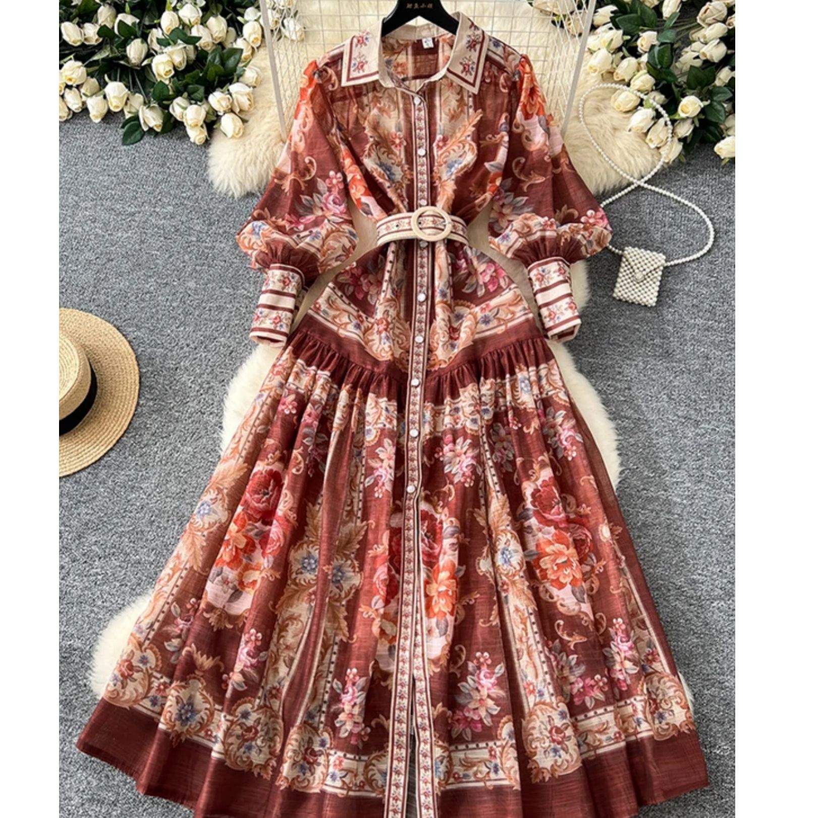 A29复古碎花裙夏季法式轻奢时尚款2025新款小众气质显瘦A字大裙摆