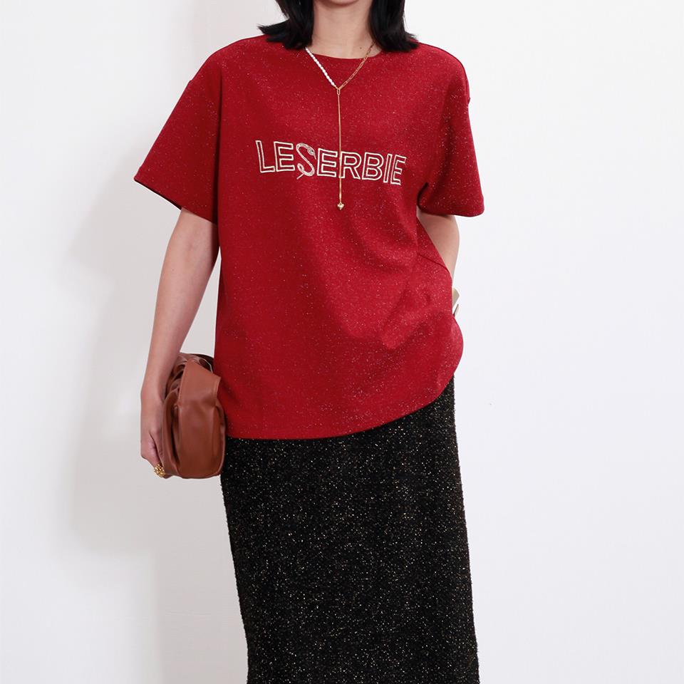 LESERBIE奕色金线刺绣烫钻小蛇短袖上衣