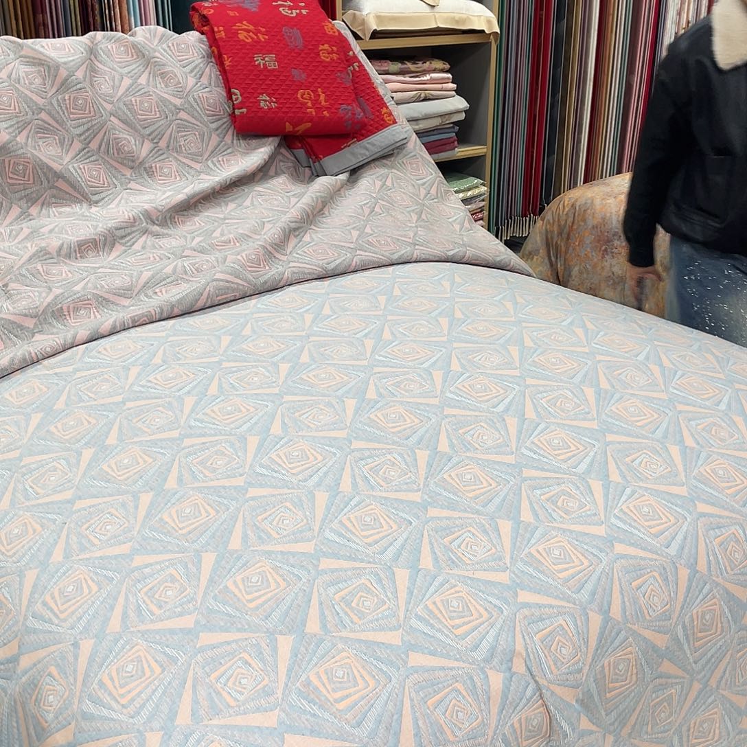 棉几何蓝枕套一对