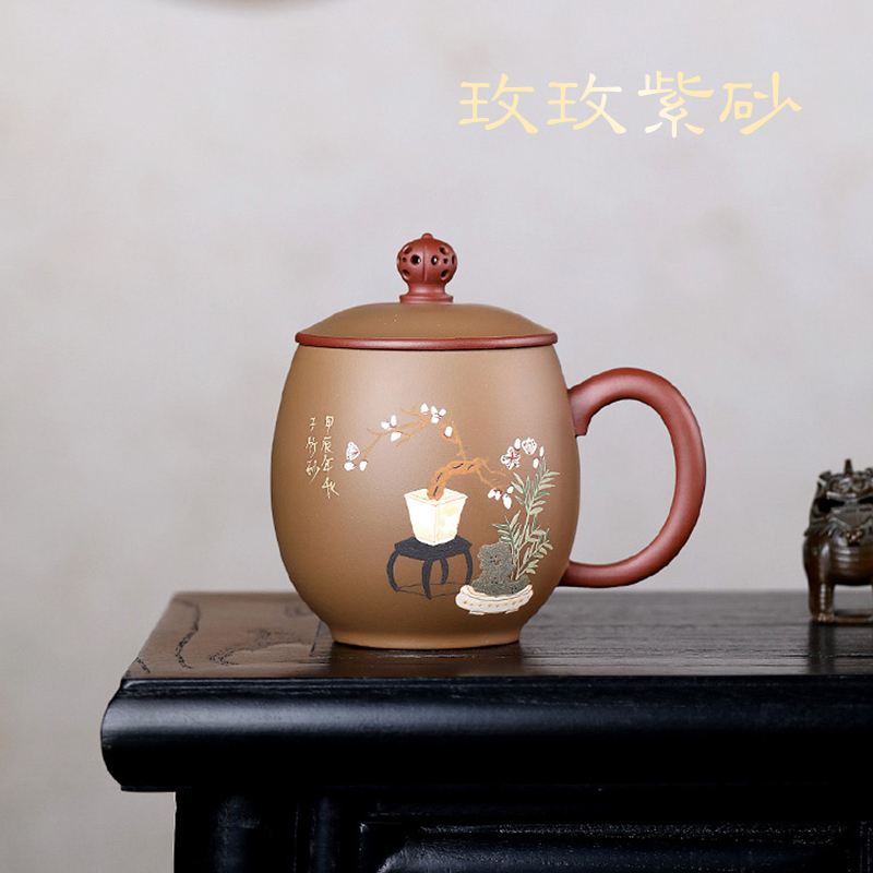 宜兴原矿紫砂纯手工高档粉浆镂空龙蛋杯全手工手工茶杯