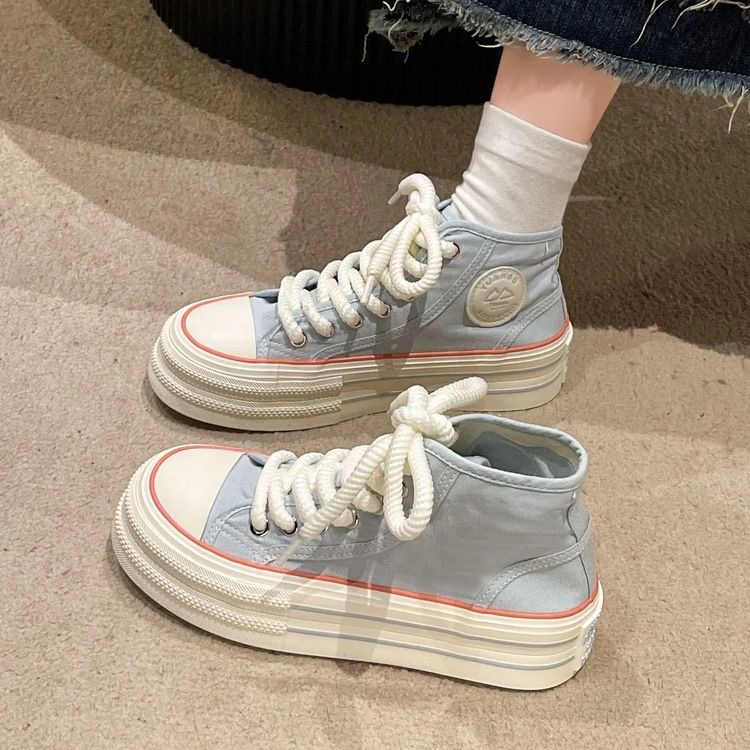 断码帆布鞋女秋冬百搭高帮休闲鞋子KP61