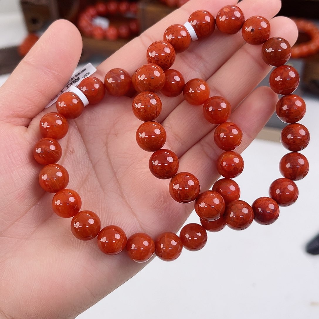 南红玛瑙瓦西圆珠单圈10mm（多样式发其一）未镶嵌