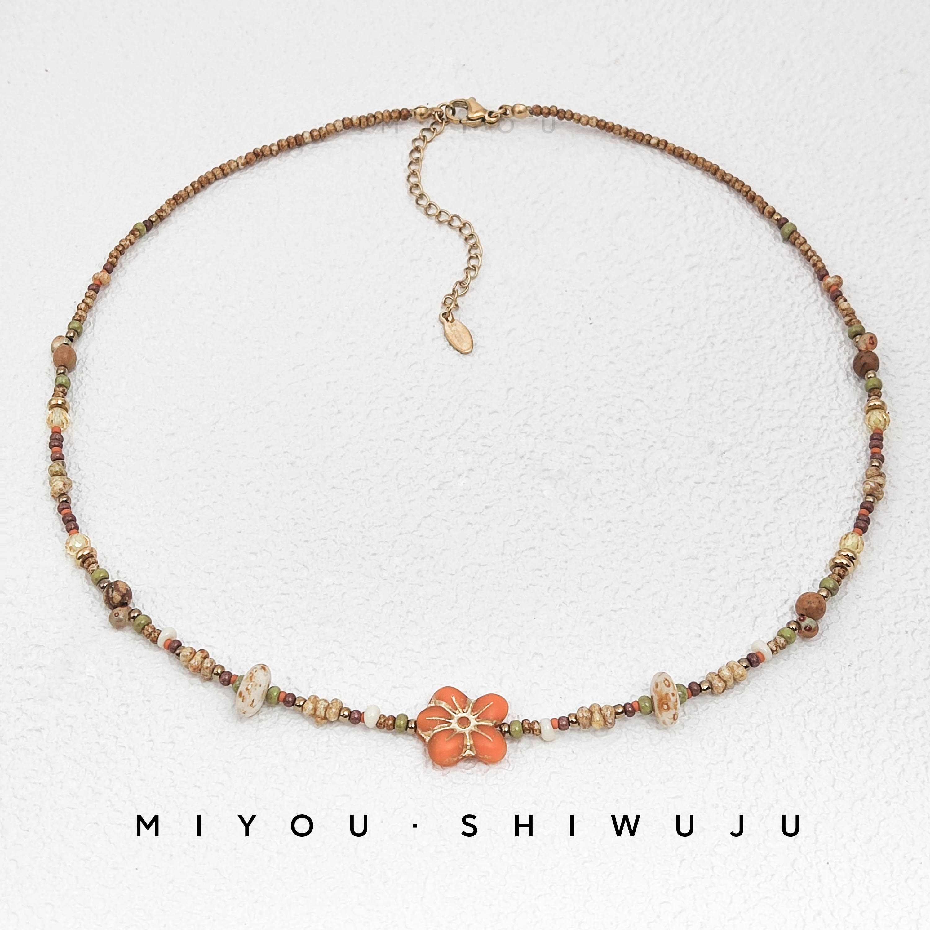 铜合金项链 MIYOU【橙色小胖花】原创设计捷克琉璃项链女款百搭时尚