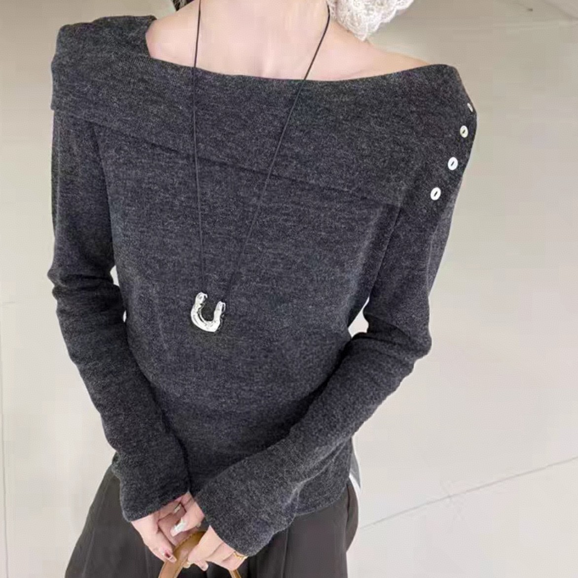 新款大码A387一字肩巨好看内搭长袖上衣打底衫可外穿