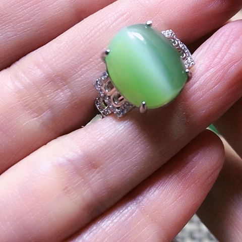 和田玉戒指银S925镶嵌