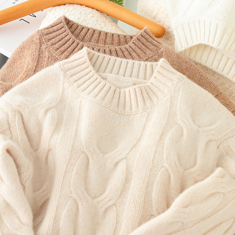 三股加厚100%纯羊毛衫秋冬新款儿童大麻花半高领针织套衫