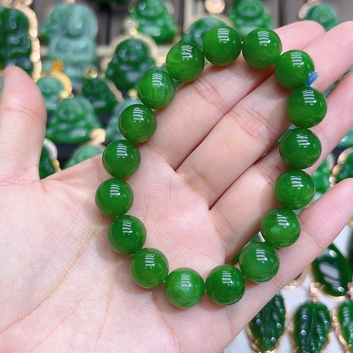 未镶嵌和田玉（碧玉）手串12m阳绿单圈