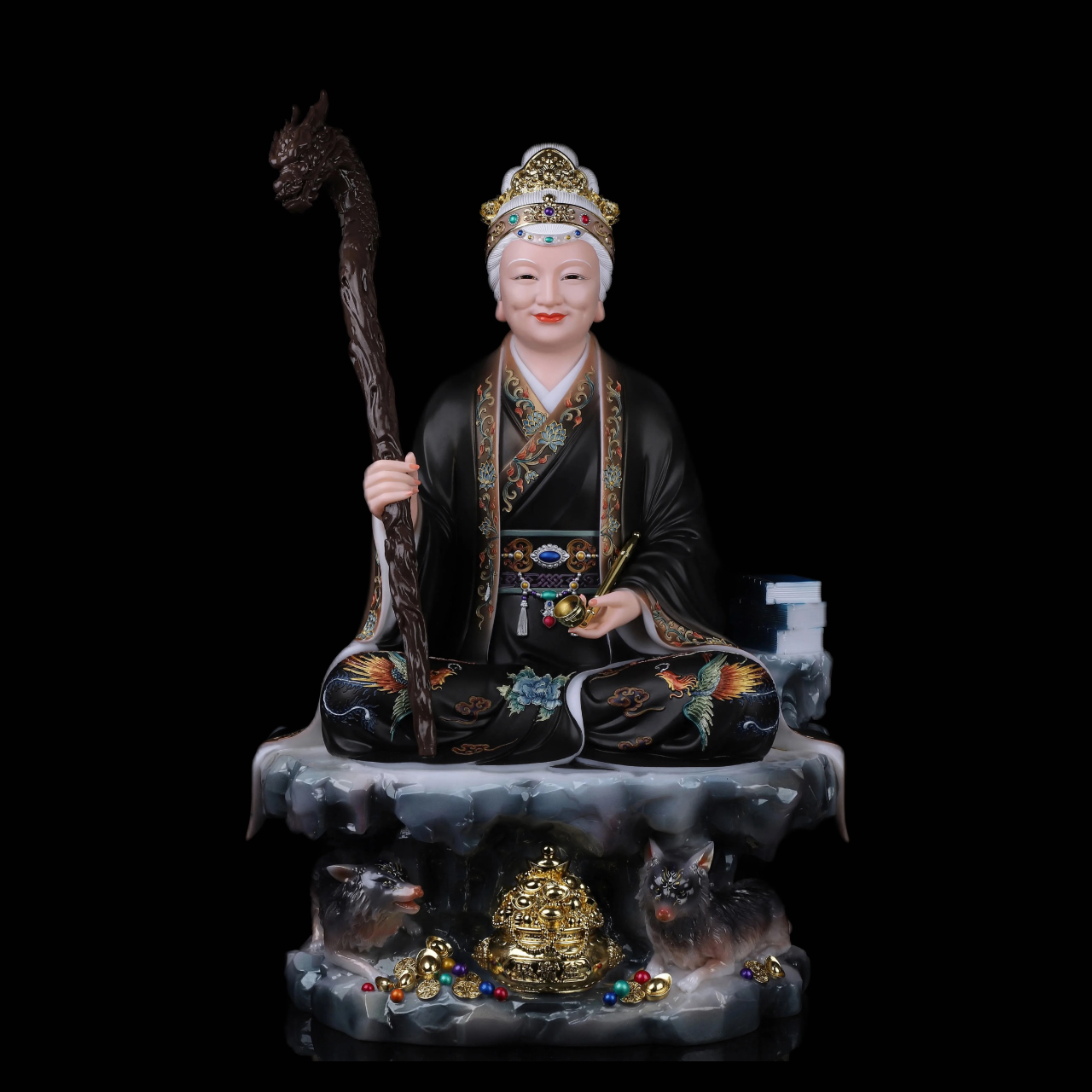 汉白玉铁刹山黑老太摆件黑妈妈工艺品四大家族