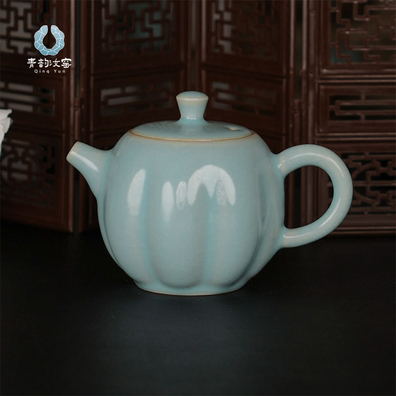 青韵汝窑丨南瓜壶汝瓷茶壶天青釉手工壶礼盒