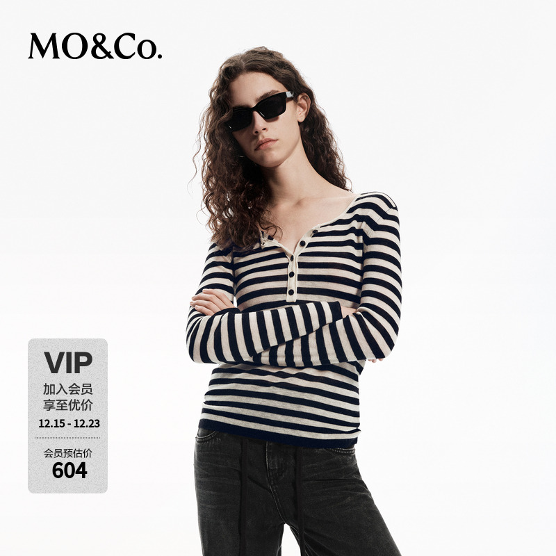 MOCO针织衫秋季美丽诺绵羊毛亨利领大圆领软糯MBD3SWTK04