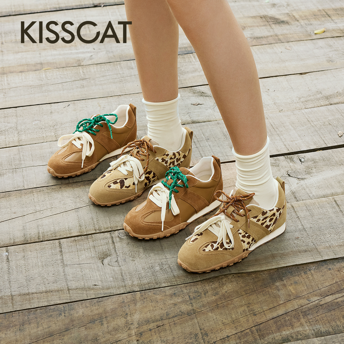【商场同款】【豹纹控】接吻猫25秋内增高复古拼色德训鞋KA65687-50