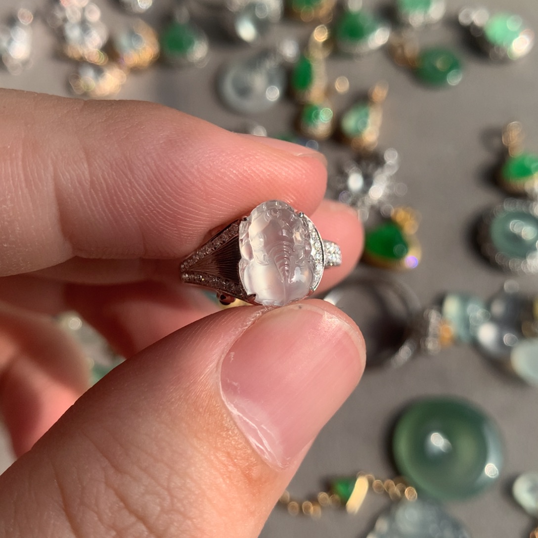 翡翠18K金镶嵌颈饰貔貅戒指