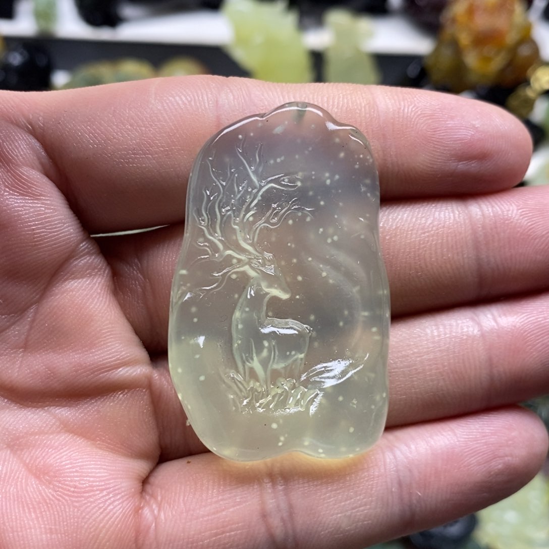 岫玉鹿吊坠未镶嵌甜*