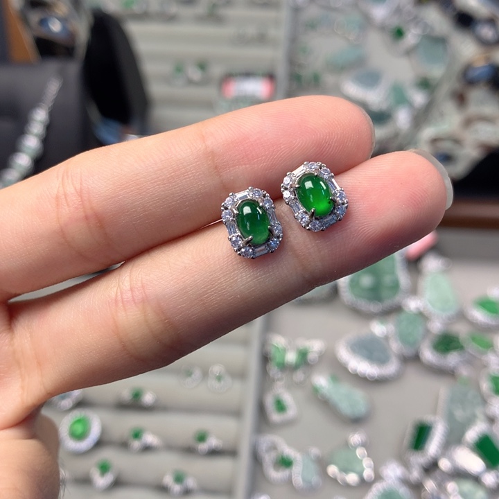 翡翠未镶嵌耳饰耳钉