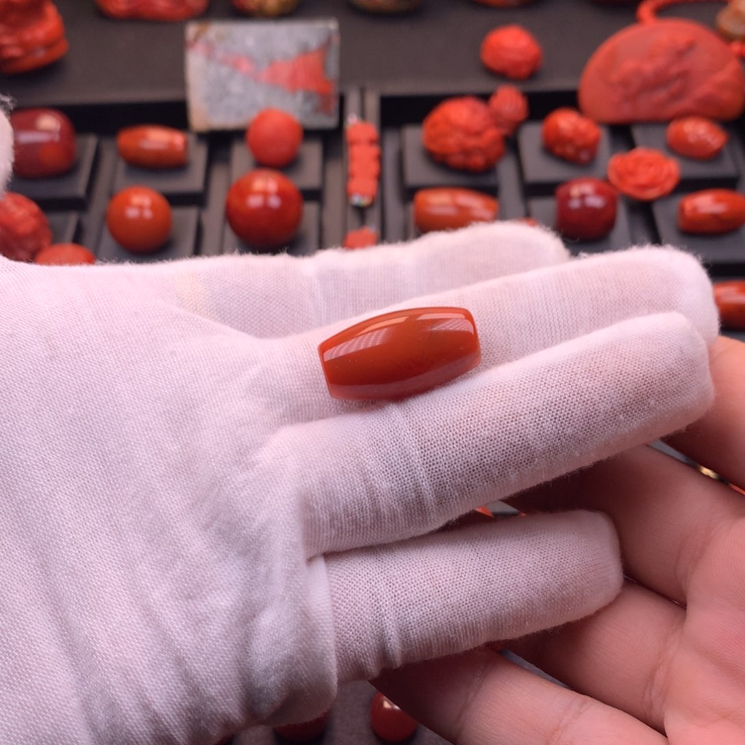 南红玛瑙未镶嵌川料原矿火焰纹桶珠13.5mm