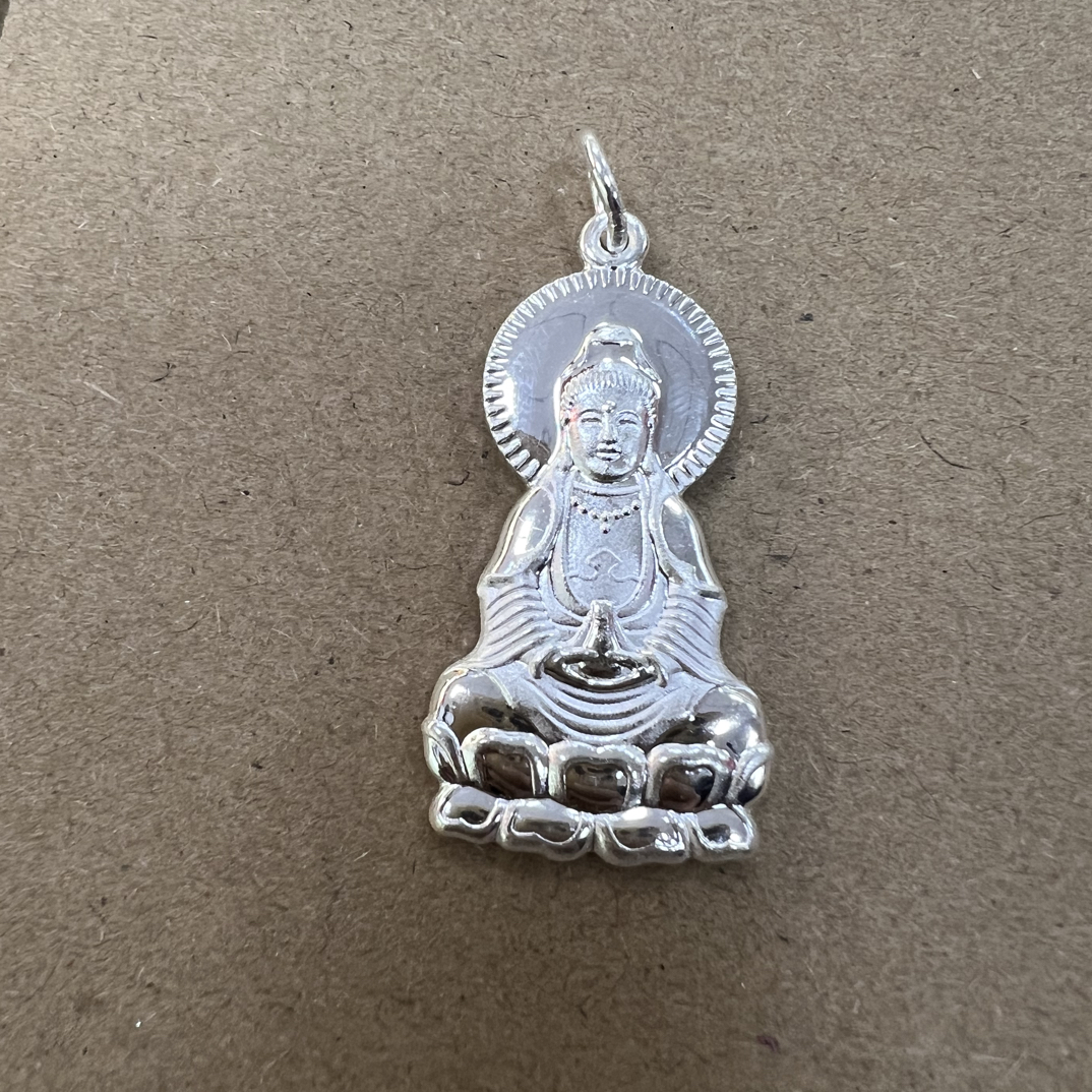 吊坠足银 999足银观音吊坠实心菩萨男士宝宝纯银项链保平安银饰