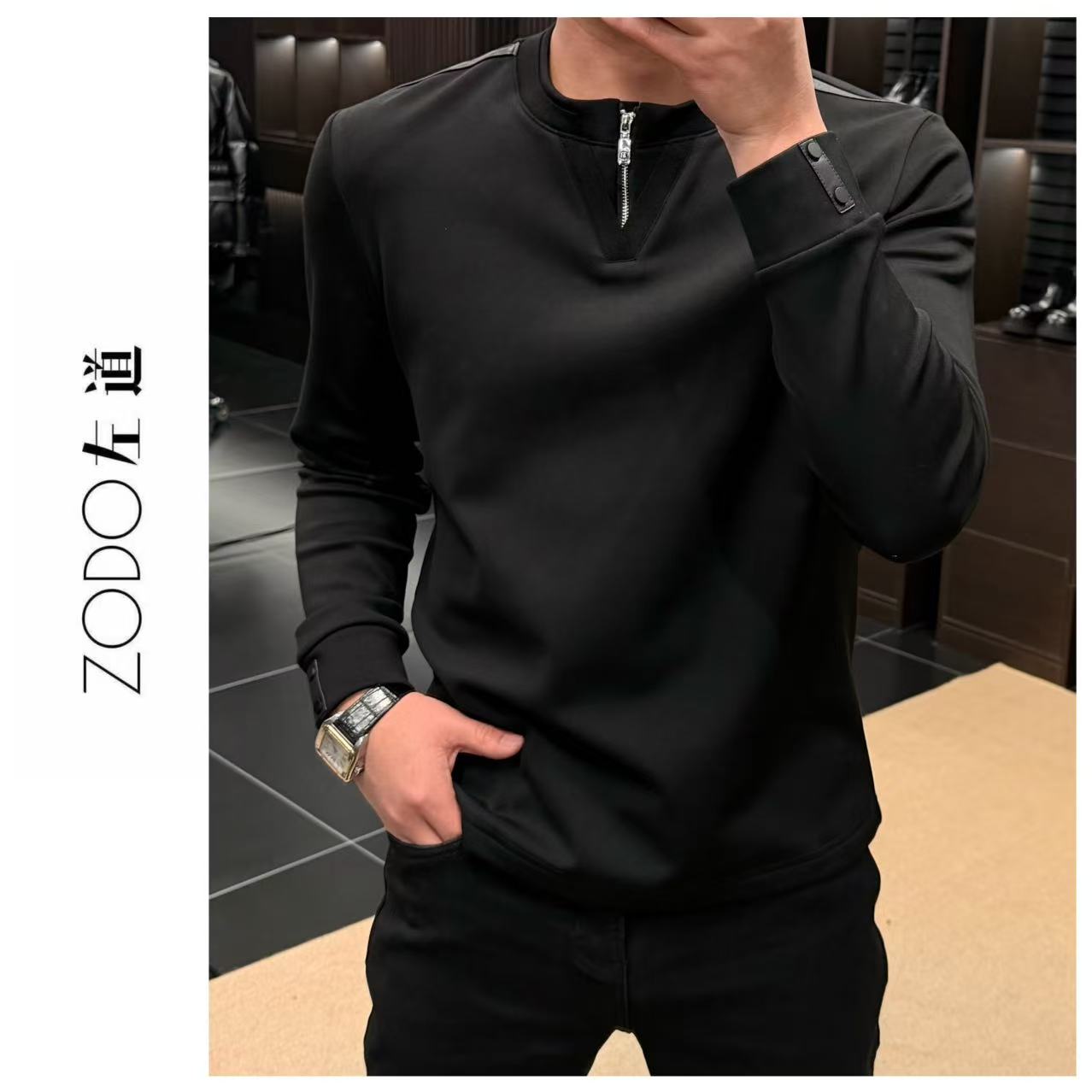 左道｜轻奢莫代尔氨棉混纺圆领长袖卫衣79161