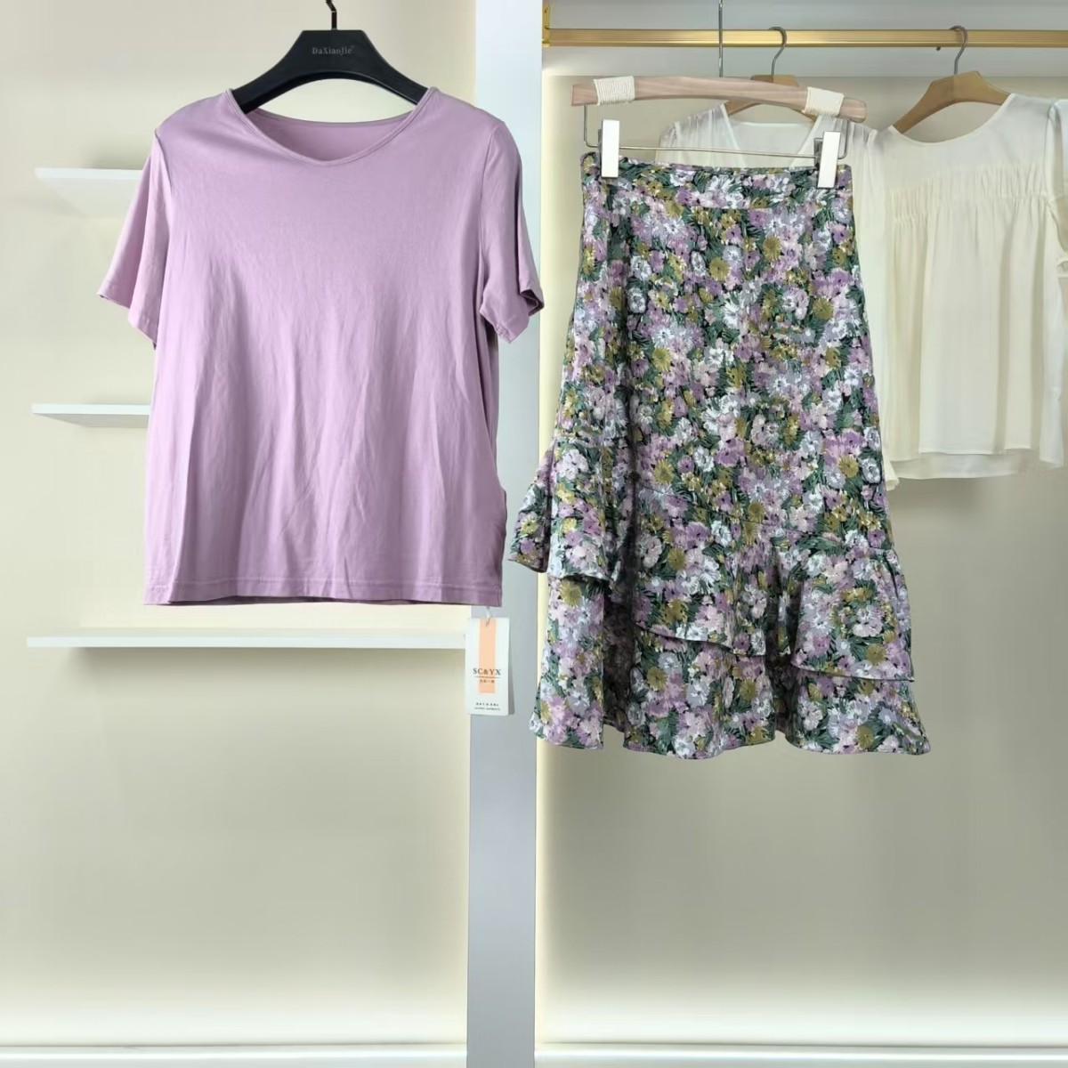 麦迪尚品【色】50406235简约T恤碎花半裙套装女装夏季专柜撤柜