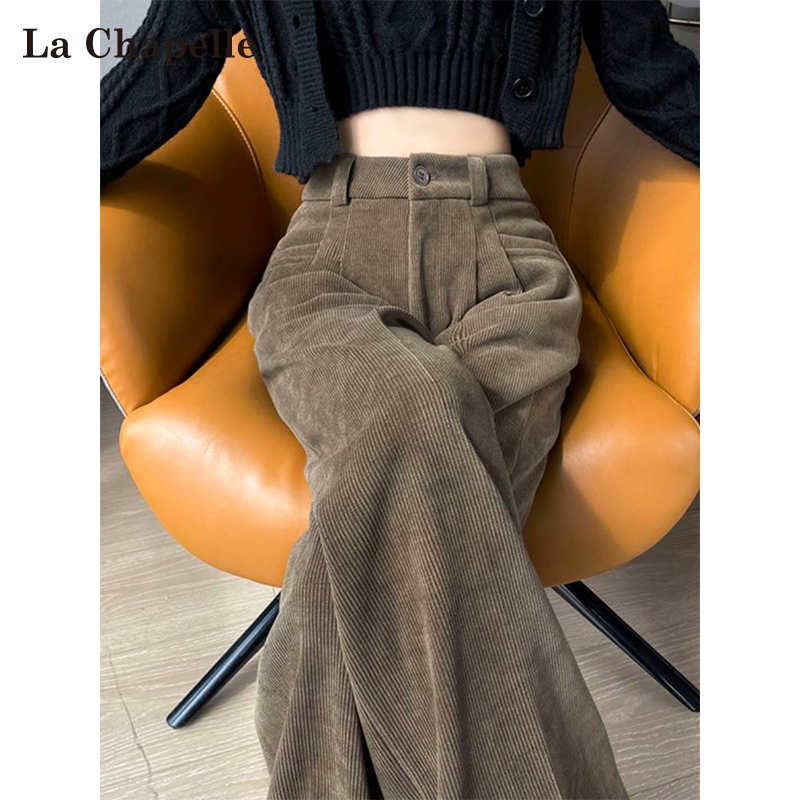 拉夏贝尔雪尼尔阔腿裤女春秋2025新款灯芯绒裤子休闲西装梧桐裤子