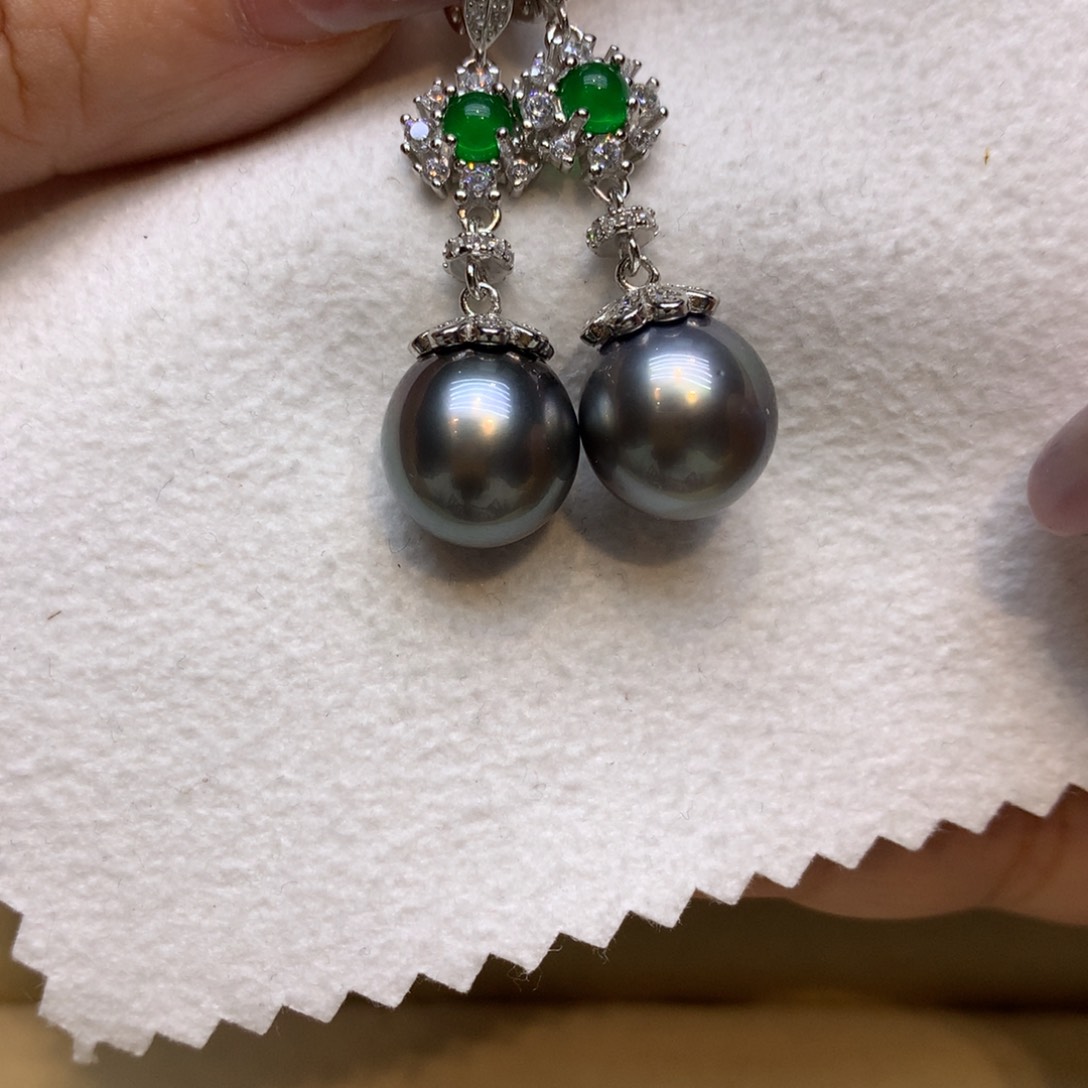 银S925镶嵌耳饰海水珍珠