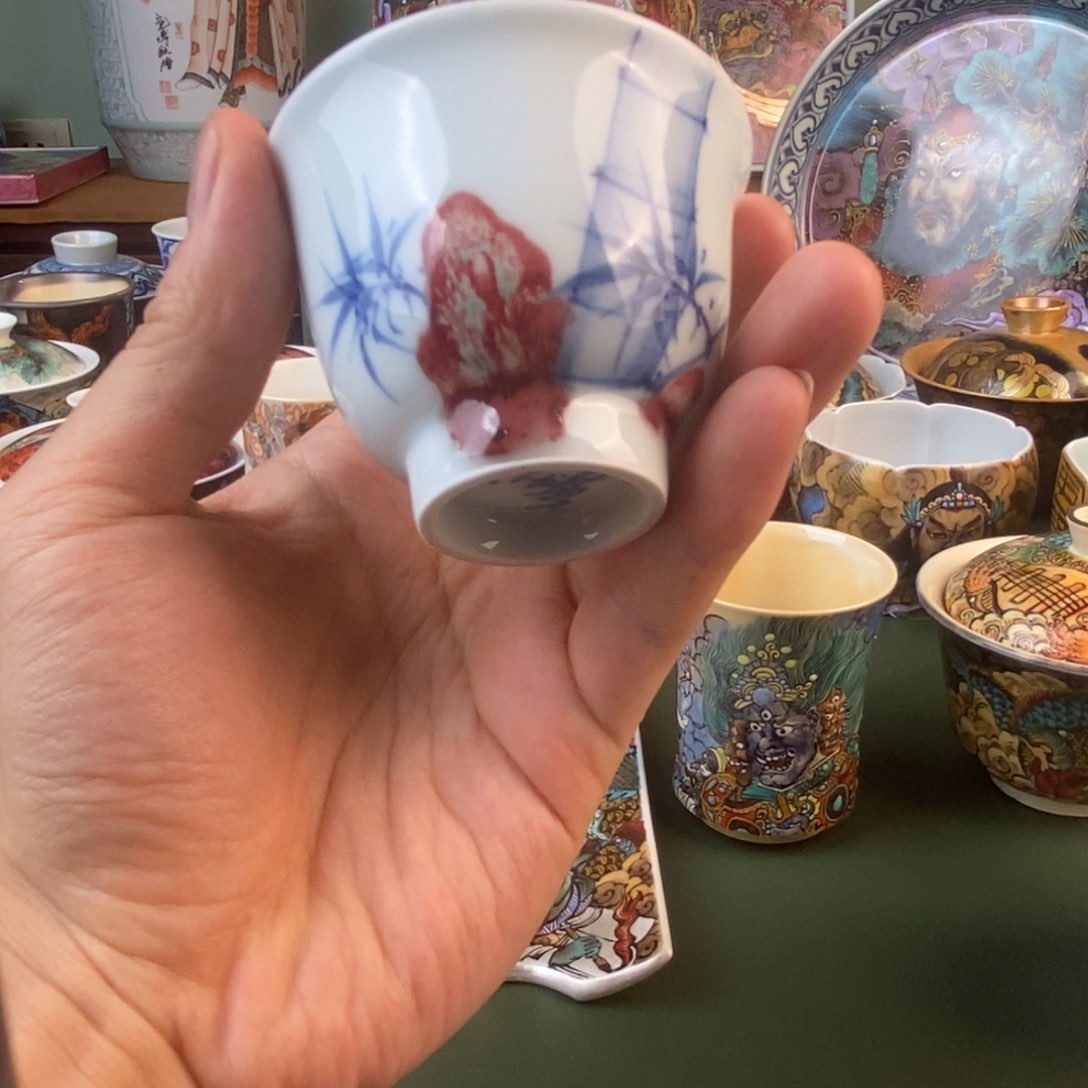 手工手绘釉里红竹子杯