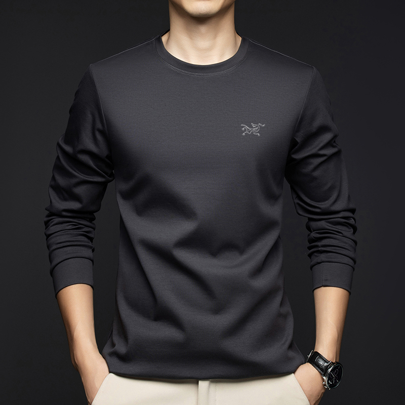 品牌刺绣 2025秋季新款长袖T恤男士商务休闲圆领打底衫液氨棉卫衣